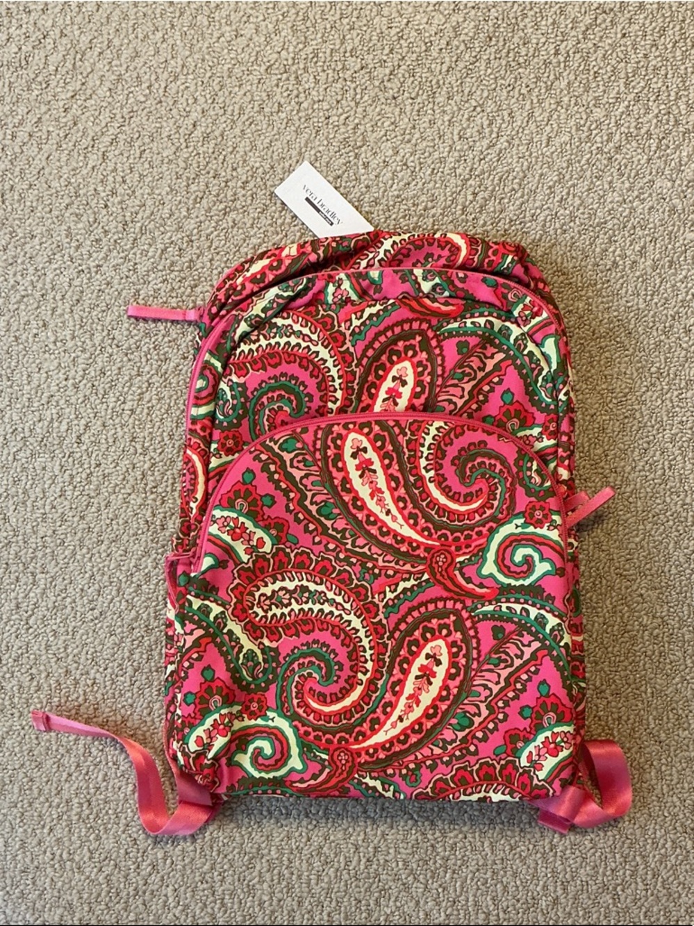 NWT Vera Bradley Capri Pink Paisley Print Essential Large Backpack